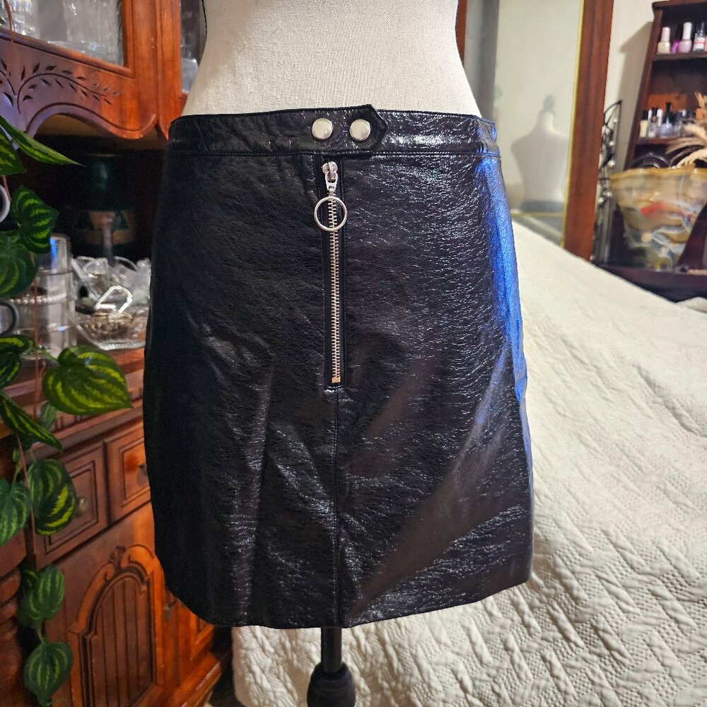 Divided H&M Black Faux Leather Skirt Front Zipper